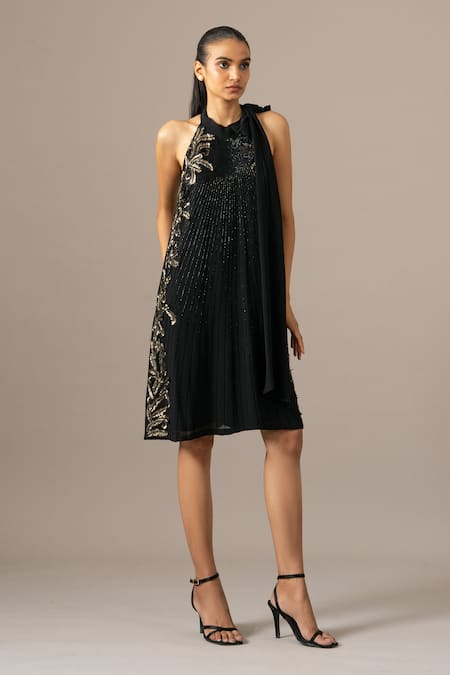 Namrata Joshipura Black Georgette Embroidery Halter Neck Fern Dress 