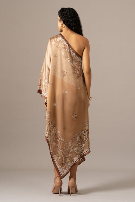 Shop Namrata Joshipura Brown One Shoulder Paisley Scarf Printed Dress at Aza Fashions Shop_Namrata Joshipura_Brown One Shoulder Paisley Scarf Printed Dress _at_Aza_Fashions