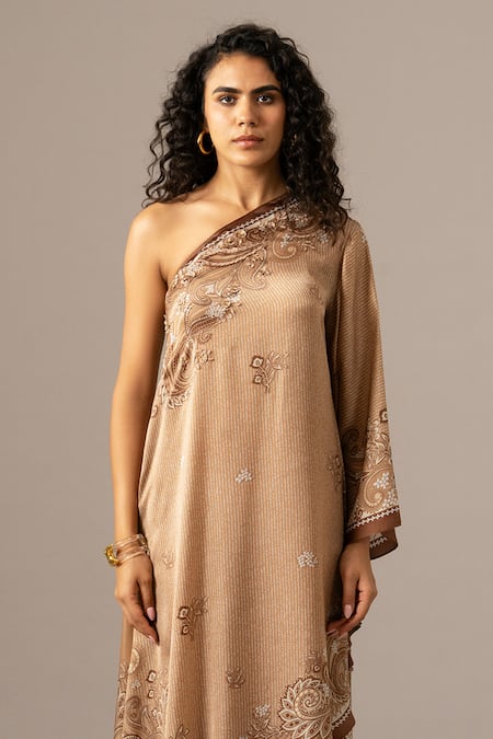 Buy Namrata Joshipura Brown One Shoulder Paisley Scarf Printed Dress Online at Aza Fashions Buy_Namrata Joshipura_Brown One Shoulder Paisley Scarf Printed Dress _Online_at_Aza_Fashions