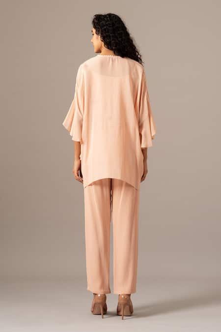 Shop Namrata Joshipura Blush Georgette Embroidery Round Neck Pink Frill Shirt And Pant Set at Aza Fashions Shop_Namrata Joshipura_Blush Georgette Embroidery Round Neck Pink Frill Shirt And Pant Set _at_Aza_Fashions