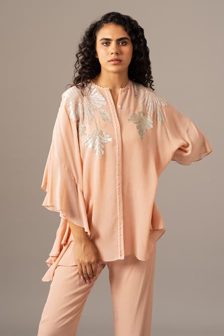 Buy Namrata Joshipura Blush Georgette Embroidery Round Neck Pink Frill Shirt And Pant Set Online at Aza Fashions Buy_Namrata Joshipura_Blush Georgette Embroidery Round Neck Pink Frill Shirt And Pant Set _Online_at_Aza_Fashions