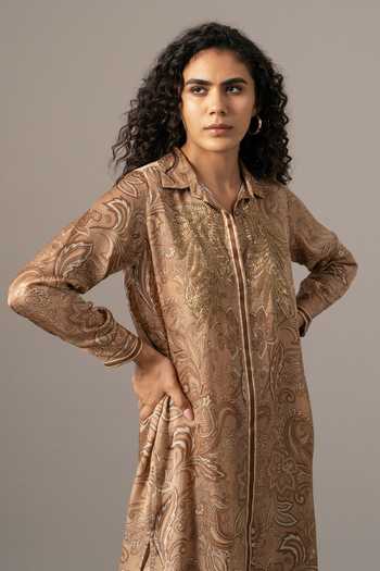 Buy Namrata Joshipura Brown Collared Paisley Front Placket Long Pant Set Online at Aza Fashions Buy_Namrata Joshipura_Brown Collared Paisley Front Placket Long Pant Set _Online_at_Aza_Fashions