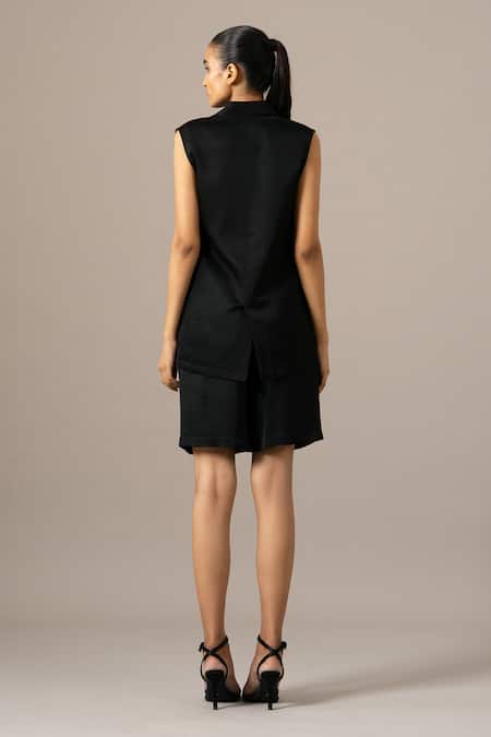 Shop Namrata Joshipura Black Modal, Linen Embroidery Collared Poppy Flower Sleeveless Shorts Set at Aza Fashions Shop_Namrata Joshipura_Black Modal, Linen Embroidery Collared Poppy Flower Sleeveless Shorts Set _at_Aza_Fashions