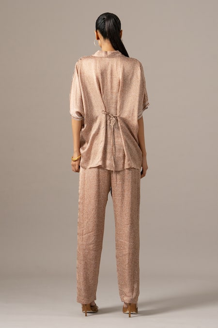 Shop Namrata Joshipura Brown Embroidery Collared Pansy Flower Printed Pant Set at Aza Fashions Shop_Namrata Joshipura_Brown Embroidery Collared Pansy Flower Printed Pant Set _at_Aza_Fashions