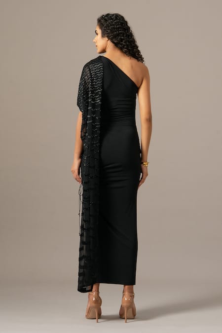 Shop Namrata Joshipura Black Jersey One Shoulder Gown at Aza Fashions Shop_Namrata Joshipura_Black Jersey One Shoulder Gown _at_Aza_Fashions