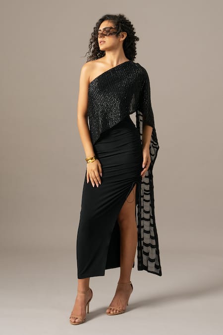 Shop Namrata Joshipura Black Jersey One Shoulder Gown Online at Aza Fashions Shop_Namrata Joshipura_Black Jersey One Shoulder Gown _Online_at_Aza_Fashions