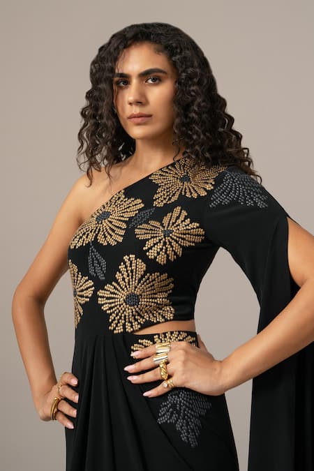 Namrata Joshipura Black Jersey Beads, Embroidery One Shoulder Gown Online at Aza Fashions Namrata Joshipura_Black Jersey Beads, Embroidery One Shoulder Gown _Online_at_Aza_Fashions