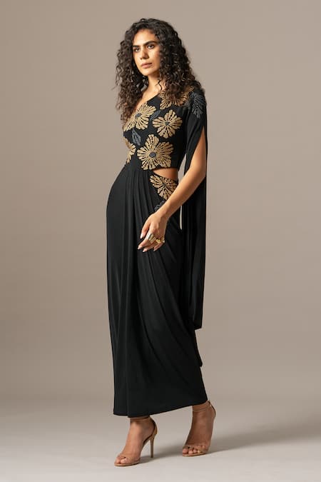 Shop Namrata Joshipura Black Jersey Beads, Embroidery One Shoulder Gown at Aza Fashions Shop_Namrata Joshipura_Black Jersey Beads, Embroidery One Shoulder Gown _at_Aza_Fashions