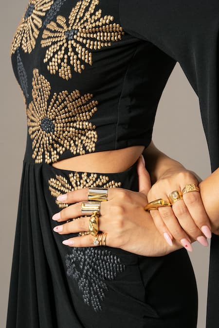 Shop Namrata Joshipura Black Jersey Beads, Embroidery One Shoulder Gown Online at Aza Fashions Shop_Namrata Joshipura_Black Jersey Beads, Embroidery One Shoulder Gown _Online_at_Aza_Fashions