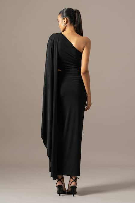 Shop Namrata Joshipura Black Jersey Beads One Shoulder Moonflower Gown at Aza Fashions Shop_Namrata Joshipura_Black Jersey Beads One Shoulder Moonflower Gown _at_Aza_Fashions