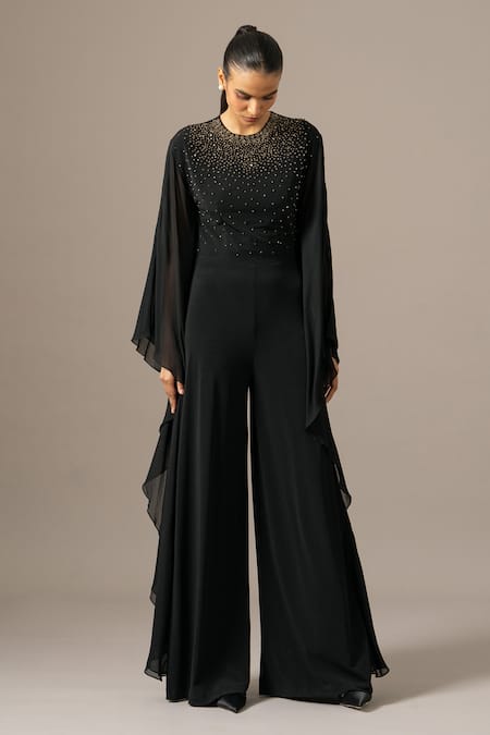 Buy_Namrata Joshipura_Black Jersey Beads Round Neck Star Boy Batwing Jumpsuit _Online_at_Aza_Fashions