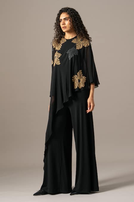 Buy_Namrata Joshipura_Black Jersey Round Neck Katniss Front Flap Jumpsuit _Online_at_Aza_Fashions