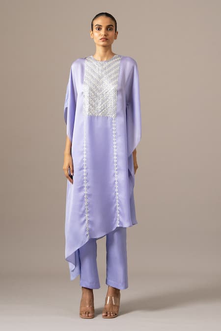 Namrata Joshipura Lavender Embroidery Round Neck Matrix Yoke Kaftan Set 