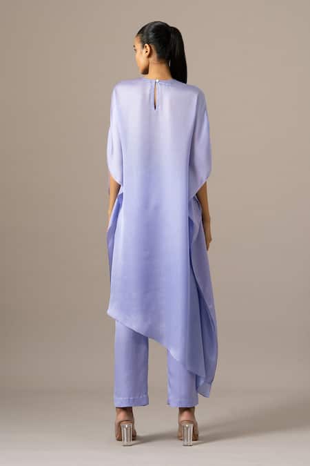 Shop_Namrata Joshipura_Lavender Embroidery Round Neck Matrix Yoke Kaftan Set _at_Aza_Fashions