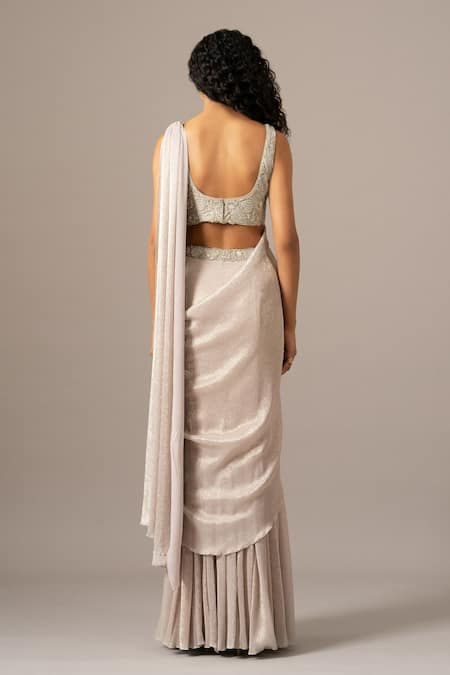 Namrata Joshipura Silver Mermaid Pre-Draped Saree With Blouse 