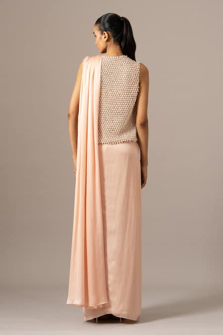 Namrata Joshipura Peach Pre-Draped Saree with Blouse 