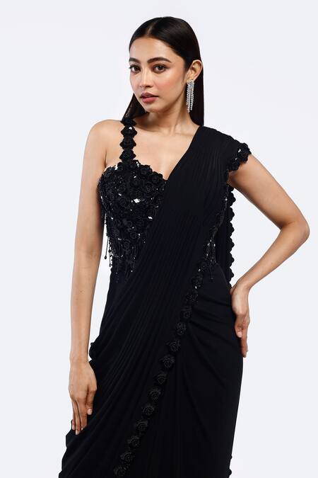 Shop Onaya Black Lycra Sequins, Beads Asymmetric Embellished Saree Gown Online at Aza Fashions Shop_Onaya_Black Lycra Sequins, Beads Asymmetric Embellished Saree Gown _Online_at_Aza_Fashions