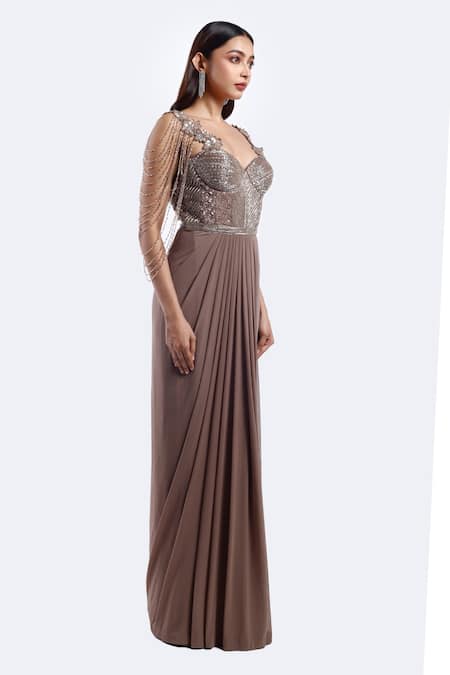 Buy Onaya Beige Lycra, Net Sequins, Beads Sweetheart Neck Embellished Gown Online at Aza Fashions Buy_Onaya_Beige Lycra, Net Sequins, Beads Sweetheart Neck Embellished Gown _Online_at_Aza_Fashions