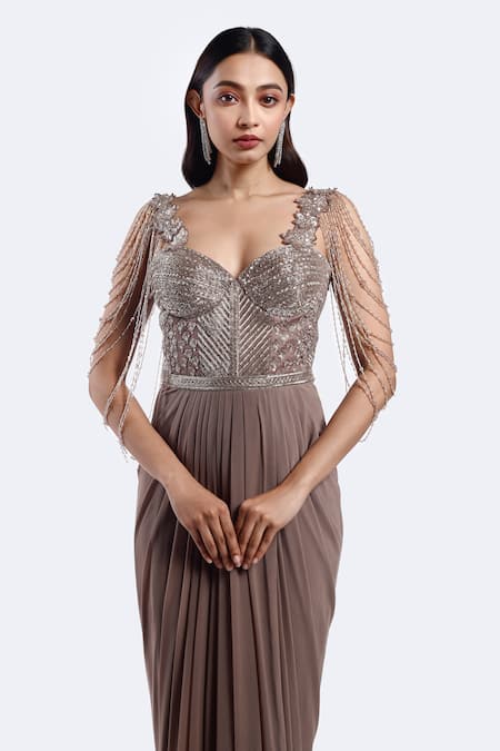 Shop Onaya Beige Lycra, Net Sequins, Beads Sweetheart Neck Embellished Gown Online at Aza Fashions Shop_Onaya_Beige Lycra, Net Sequins, Beads Sweetheart Neck Embellished Gown _Online_at_Aza_Fashions