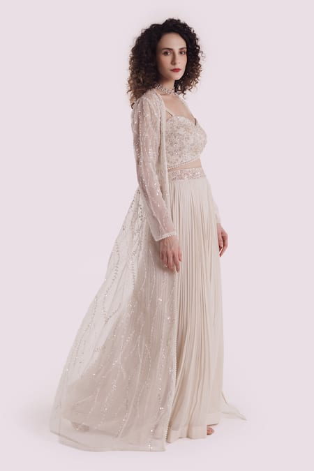 Buy Onaya Off White Georgette, Organza Sequins, Pearls, Cut Embroidered Jacket And Skirt Set Online at Aza Fashions Buy_Onaya_Off White Georgette, Organza Sequins, Pearls, Cut Embroidered Jacket And Skirt Set _Online_at_Aza_Fashions