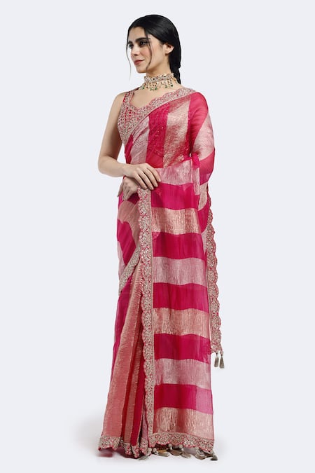 Buy Onaya Pink Tissue Embroidery, Sequins Round Color Block Saree And Embellished Blouse Set Online at Aza Fashions Buy_Onaya_Pink Tissue Embroidery, Sequins Round Color Block Saree And Embellished Blouse Set _Online_at_Aza_Fashions