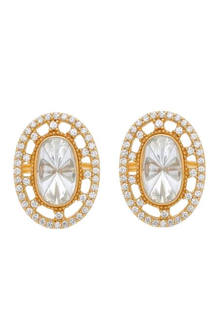 Prestones_White Gold Finish Polki Zircon Stud Earrings _Online_at_Aza_Fashions
