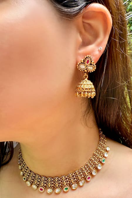 Prestones Gold Finish Meshwork Necklace Set 