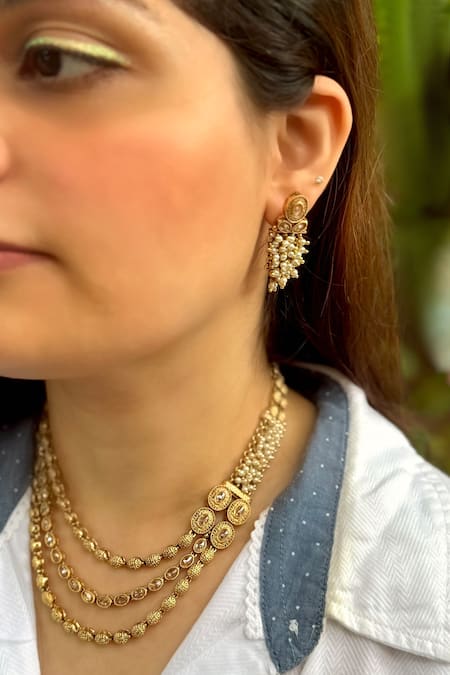 Prestones Gold Finish Layered Necklace Set 