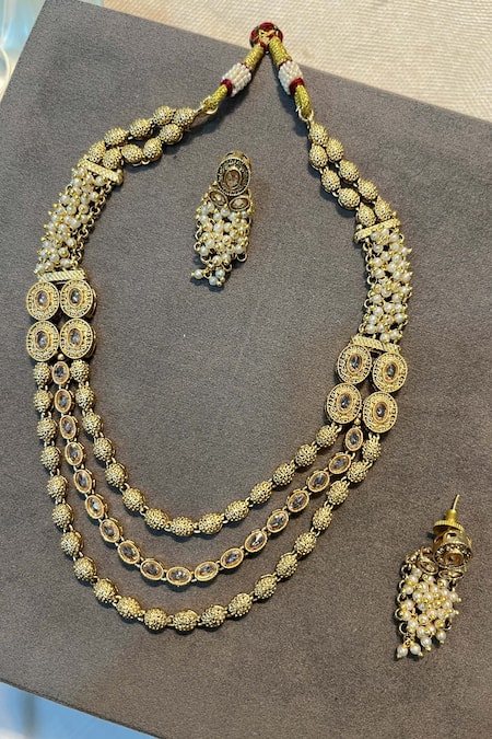 Prestones_Gold Plated Pearls Finish Layered Necklace Set _Online_at_Aza_Fashions