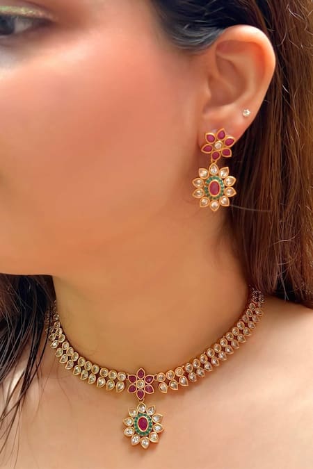 Prestones Gold Finish Temple Necklace Set 