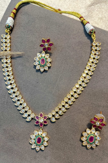 Buy Prestones Multi Color Gold Finish Temple Necklace Set Online at Aza Fashions Buy_Prestones_Multi Color Gold Finish Temple Necklace Set _Online_at_Aza_Fashions