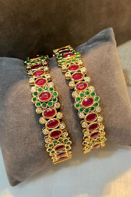 Prestones Zircon Studded Temple Bangle Set 