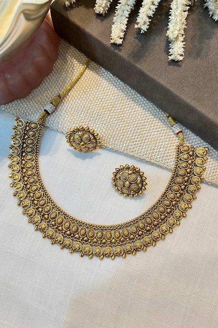 Prestones_Gold Plated Finish Temple Necklace Set _Online_at_Aza_Fashions