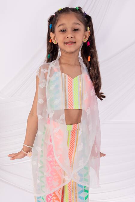 Toplove_Multi Color Organza Multicolor Pop Pant Set With Shrug _Online_at_Aza_Fashions