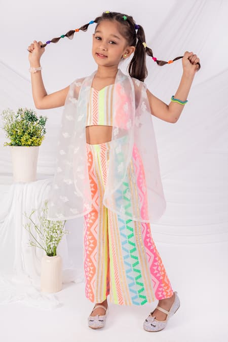 Buy_Toplove_Multi Color Organza Multicolor Pop Pant Set With Shrug _Online_at_Aza_Fashions