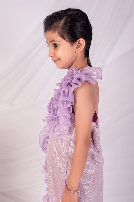 Buy_Toplove_Lavender Ruffles Trench Dress _Online_at_Aza_Fashions