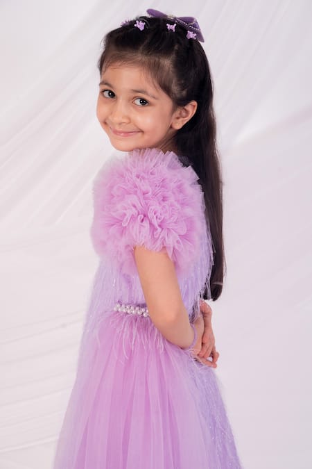 Toplove_Lavender Fur, Net Pearls Flutter Side Trail Dress _Online_at_Aza_Fashions