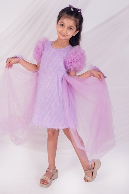 Buy_Toplove_Lavender Fur, Net Pearls Flutter Side Trail Dress _Online_at_Aza_Fashions