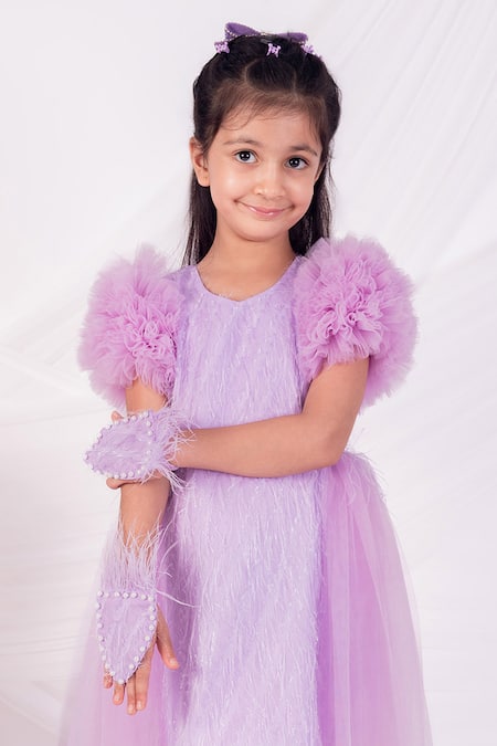 Shop_Toplove_Lavender Fur, Net Pearls Flutter Side Trail Dress _Online_at_Aza_Fashions