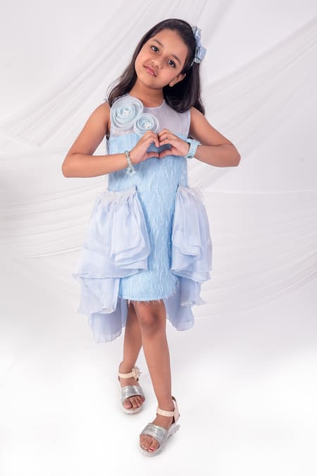 Toplove_Blue Fur, Organza Pearls Frost Cascade Trail Dress _Online_at_Aza_Fashions