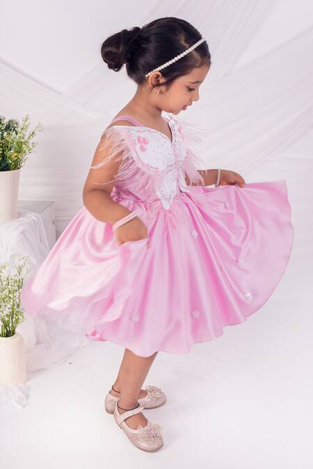 Toplove_Pink Satin Pearls Papillon Butterfly Dress _Online_at_Aza_Fashions