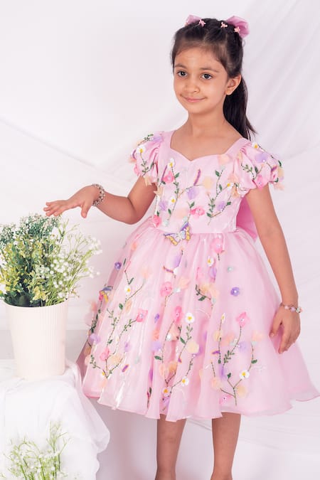Buy_Toplove_Pink Satin, Organza Beads, Pearls, Sequins Spring Meadow Dress _Online_at_Aza_Fashions