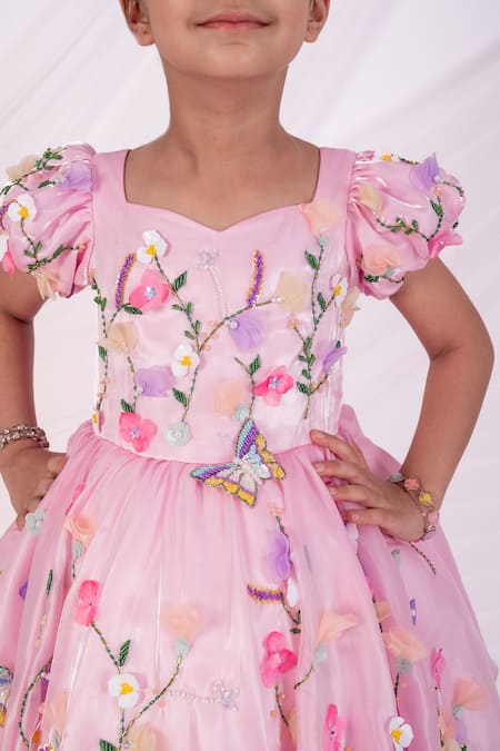 Shop_Toplove_Pink Satin, Organza Beads, Pearls, Sequins Spring Meadow Dress _Online_at_Aza_Fashions