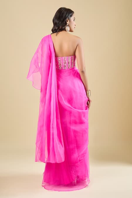 Archana Shah Pre-Draped Ruffle Saree With Sequins Corset 