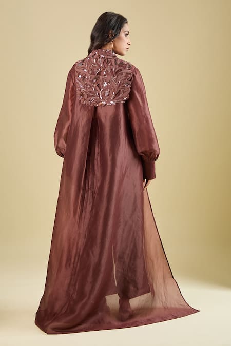 Pankaj & Nidhi Claret Applique Embroidered Yoke Top 