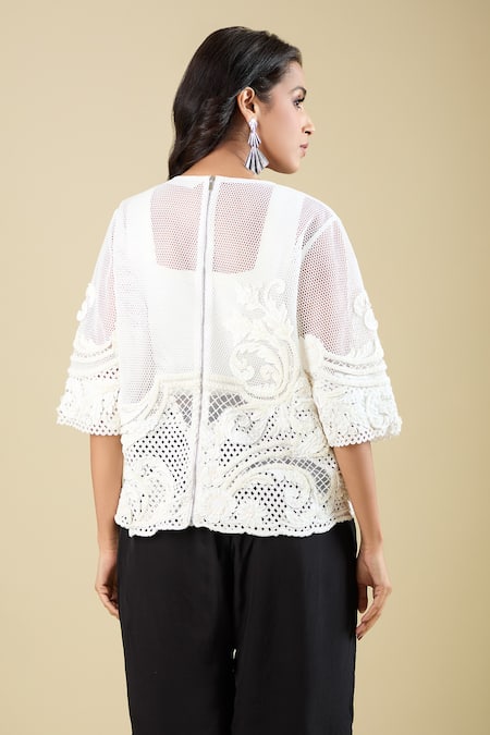 Pankaj & Nidhi Arlette Embroidered Sheer Top