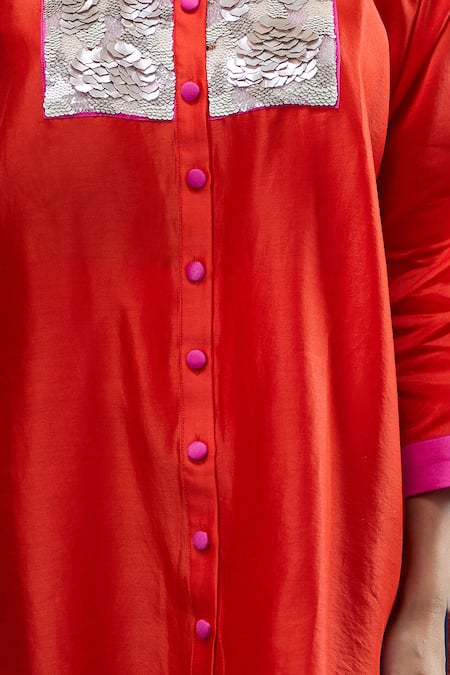 Archana Shah Pink Embroidery Collared Short Kaftan With Striped Pant Online at Aza Fashions Archana Shah_Pink Embroidery Collared Short Kaftan With Striped Pant _Online_at_Aza_Fashions