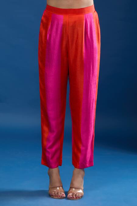 Buy Archana Shah Pink Embroidery Collared Short Kaftan With Striped Pant Online at Aza Fashions Buy_Archana Shah_Pink Embroidery Collared Short Kaftan With Striped Pant _Online_at_Aza_Fashions