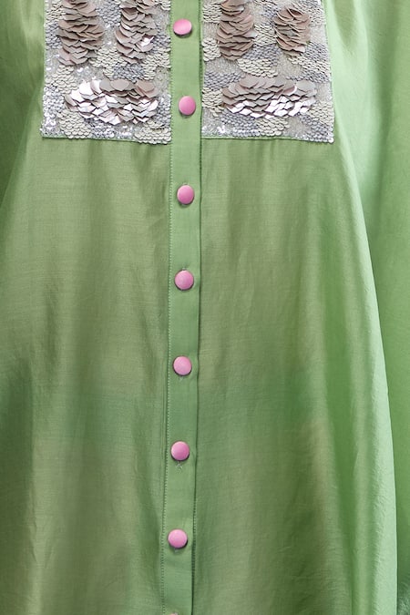 Archana Shah Green Embroidery Collared Short Kaftan With Striped Pant Online at Aza Fashions Archana Shah_Green Embroidery Collared Short Kaftan With Striped Pant _Online_at_Aza_Fashions