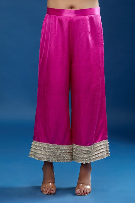 Shop Archana Shah Pink Silk Embroidery, Zari Round Neck Short Kurta Palazzo Set Online at Aza Fashions Shop_Archana Shah_Pink Silk Embroidery, Zari Round Neck Short Kurta Palazzo Set _Online_at_Aza_Fashions